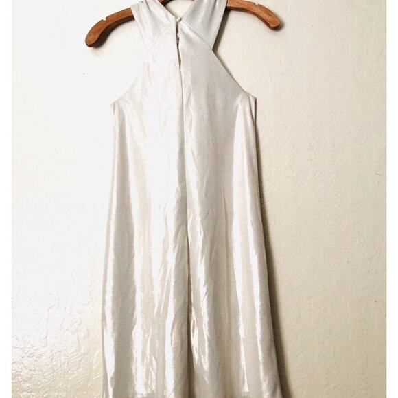 Halston Heritage Knot Drape V-Neck Mini Dress In White Gold Size: Small NWT - Picture 4 of 9